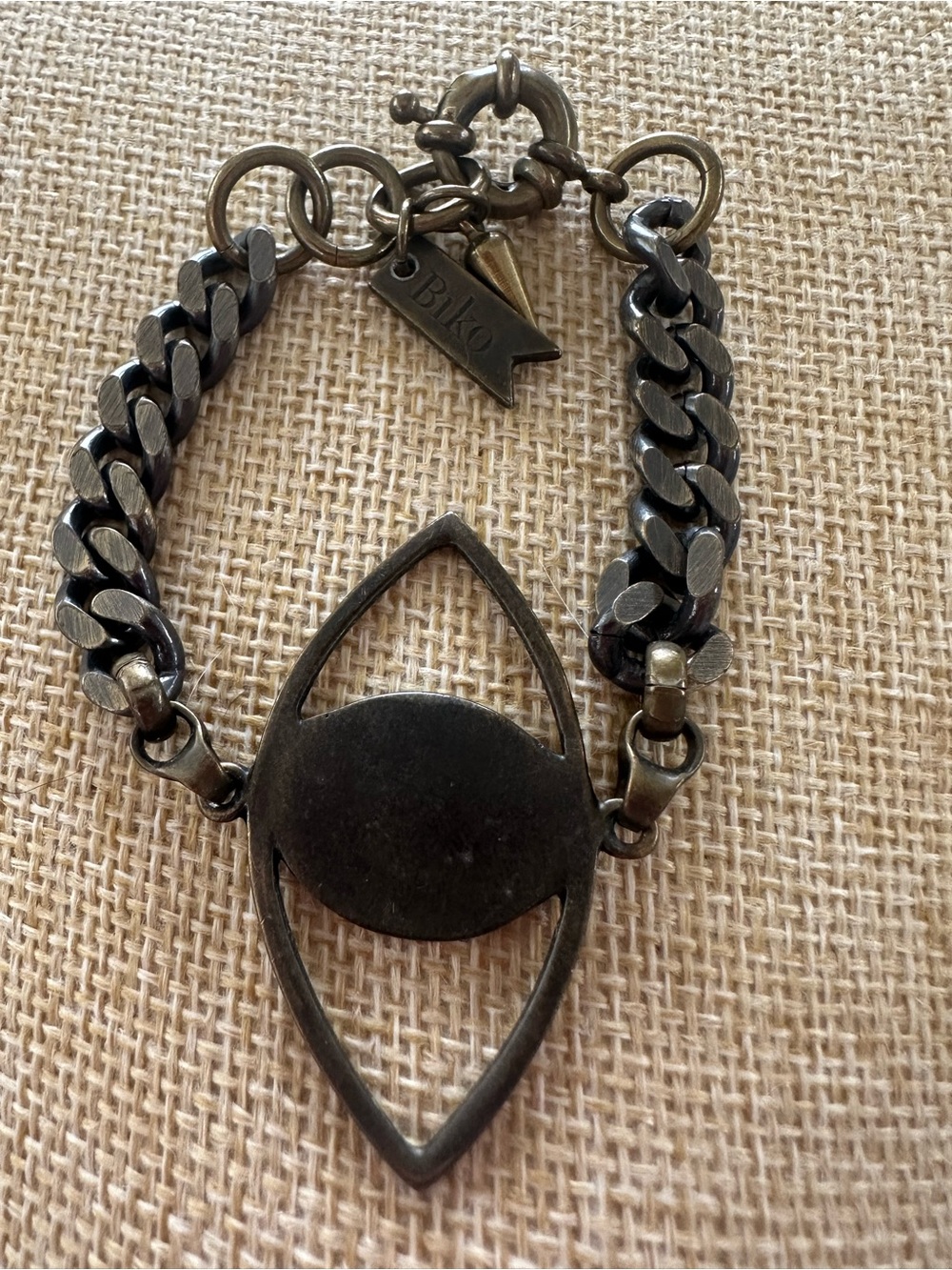 BIKO Mixed Metal Gunmetal & Brass Evil Eye Charm Chunky Curb Chain Bracelet